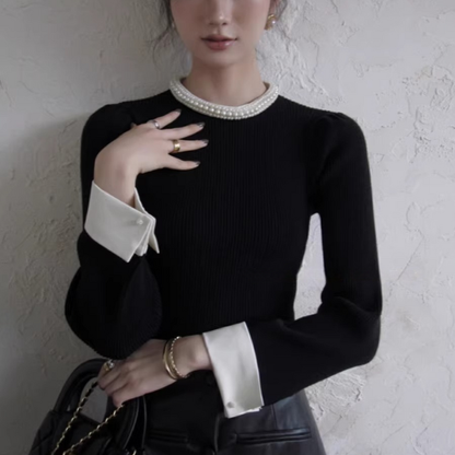 【2color】パールネックが輝くラグジュアリーニットセーター《Z01312》