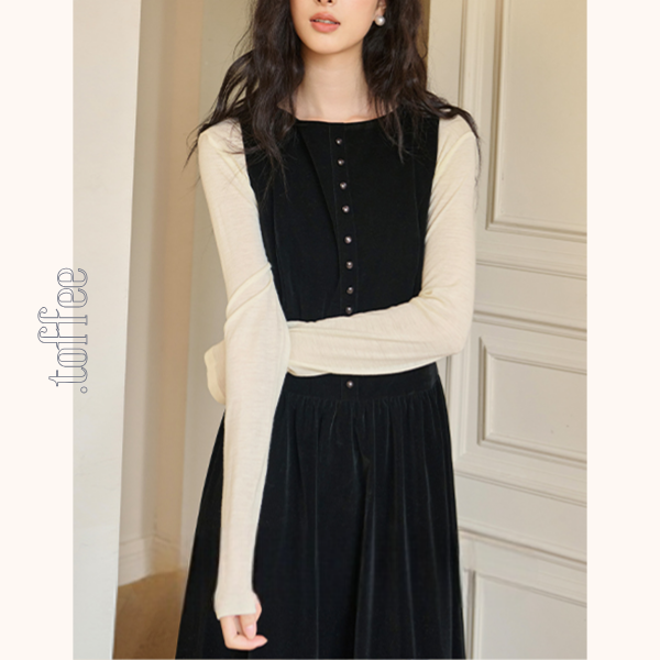 ブラックAラインロングワンピース　Z00569