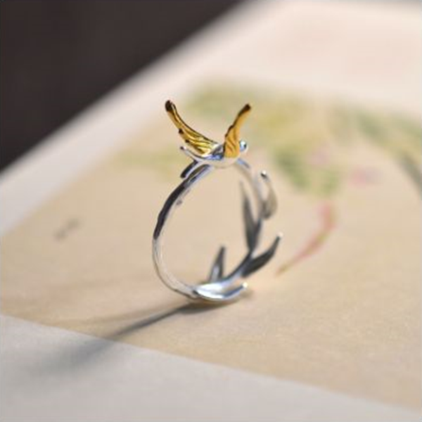 スワローモチーフアンティークフォークリング　Z00476