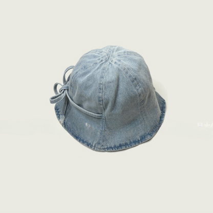 【2color】リボン付きウォッシュデニムバケットハット Z00103