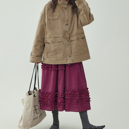 【2color】レースディテールハイウエストフレアスカート　《Z00729》