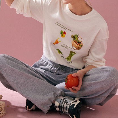 【2color】ベジタブルプリント入りロングTシャツ Z00128