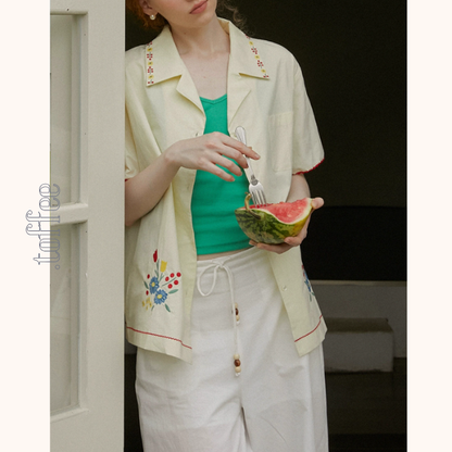 花柄刺繍コットンシャツ《Z00958》