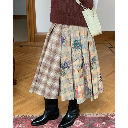 パッチワークプリーツロングスカート Z00106