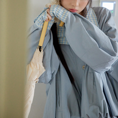 無地×ギンガムチェックのコントラストカラーバルーンジャケット　《Z00765》