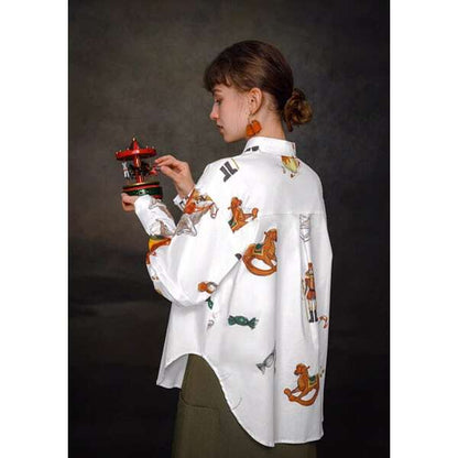 【2color】くるみ割り人形プリント2WAYスリーブシャツブラウス C0108