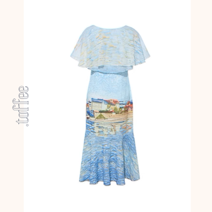 潮の音が聞こえる：シフォンプリントロングワンピース《Z00972》