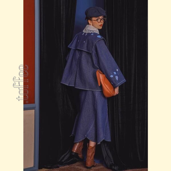 花びらが舞うレトロデニムスカート 《C0207》