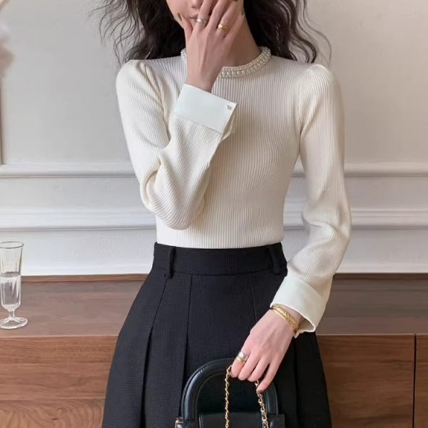 【2color】パールネックが輝くラグジュアリーニットセーター《Z01312》