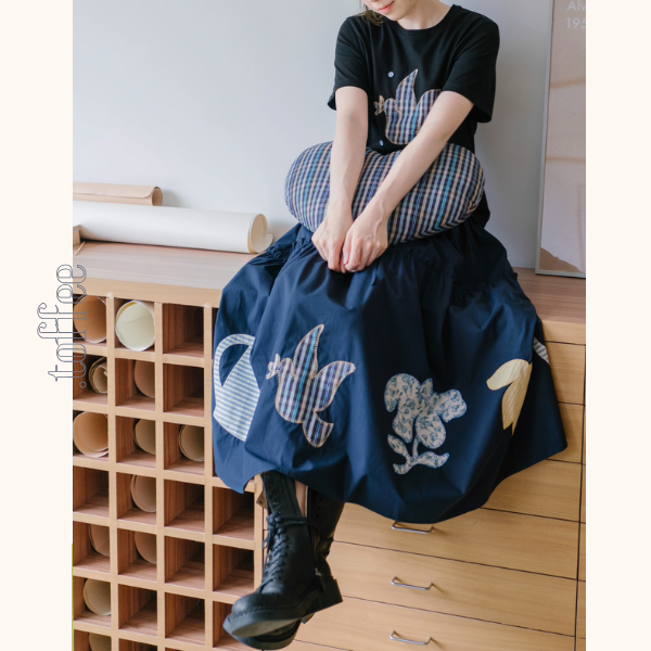 【2color】遊び心アップリケ刺繍スカート《Z01074》