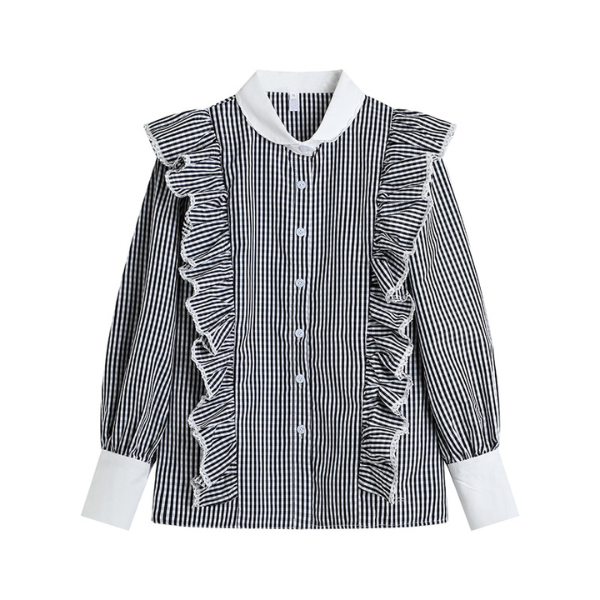 ストライプフリルブラウス　X-347
