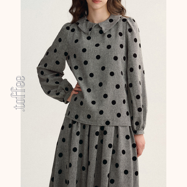 グレートップ＆ロングスカートのポルカドットセットアップ　Z00529