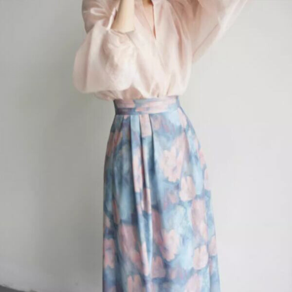 油絵風フラワープリントスカート X-270