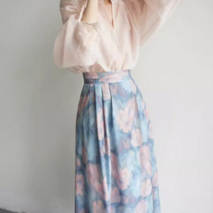 油絵風フラワープリントスカート X-270