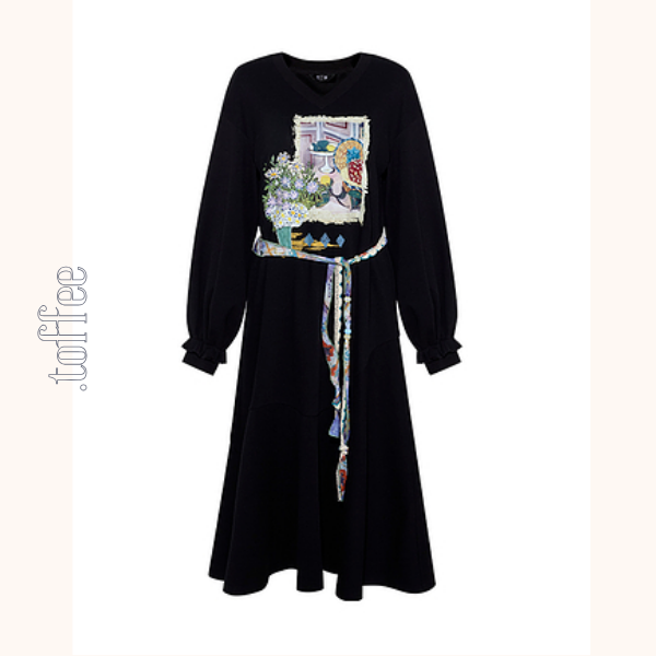 【2color】Vネックスウェットワンピース　《Z00683》