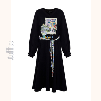 【2color】Vネックスウェットワンピース　《Z00683》