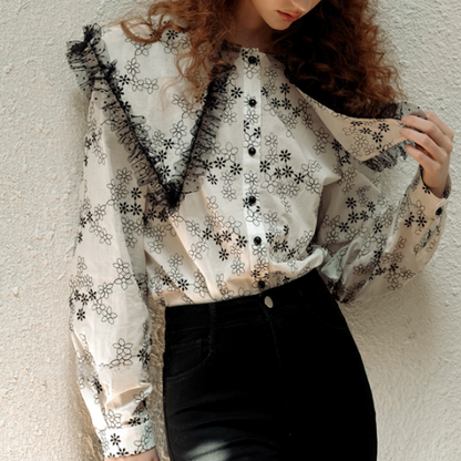 ビッグレースカラー小花プリントブラウス　Z00464