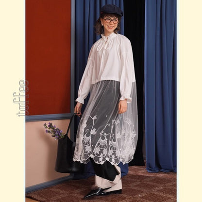 純白の夢幻：芸術的な刺繍レースのワンピース 《C0196》