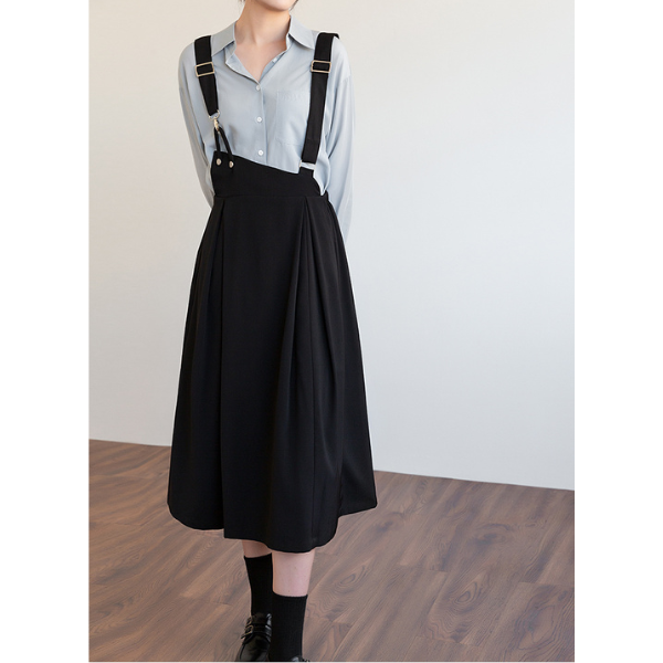 【3color】アシンメトリーサスペンダースカート X-313