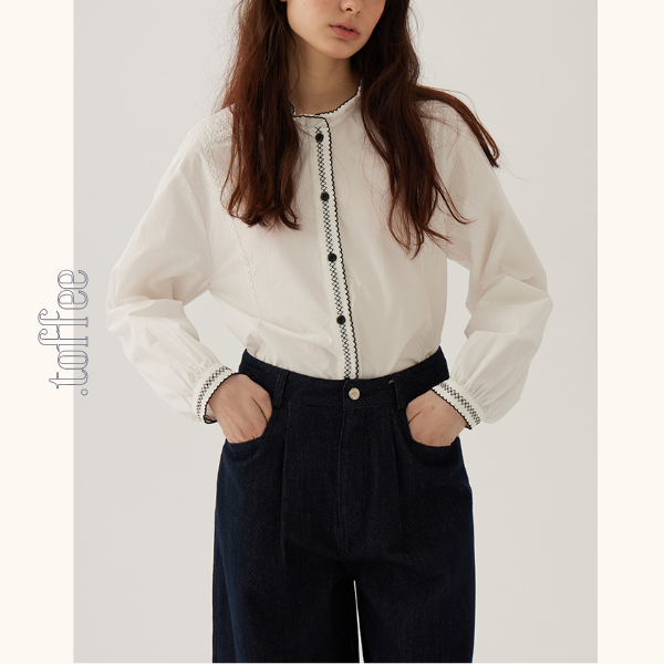 コントラストカラーレースディテールシアーブラウス《Z00844》