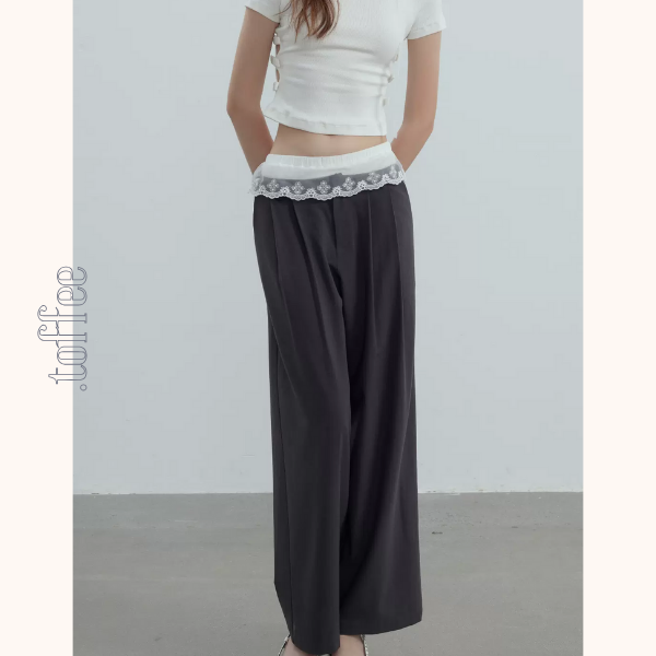 【2color】レースウェストワイドパンツ　Z00364
