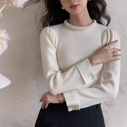 【2color】パールネックが輝くラグジュアリーニットセーター《Z01312》