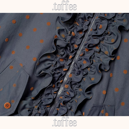 【2color】ドット柄フリルのバルーン裾キルティングジャケット《Z01360》