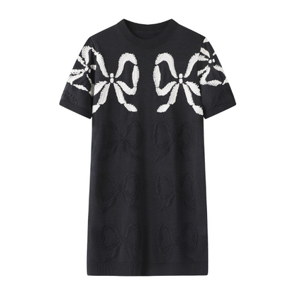 【2color】立体リボン刺繍ニットワンピース《Z01041》