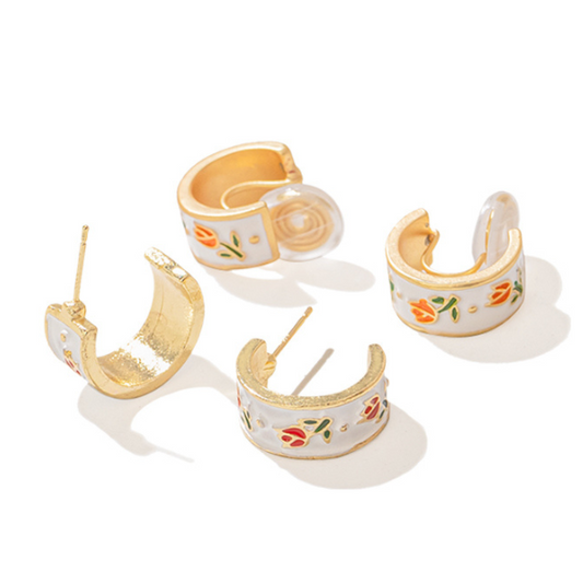 【２Type】フラワーデザインレトロピアス・イヤークリップ　AU-150