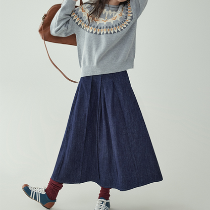 ポケット付きロングデニムプリーツスカート　《Z00732》