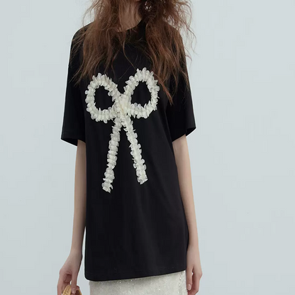 【2color】フロントリボンオーバーサイズTシャツ　Z00362