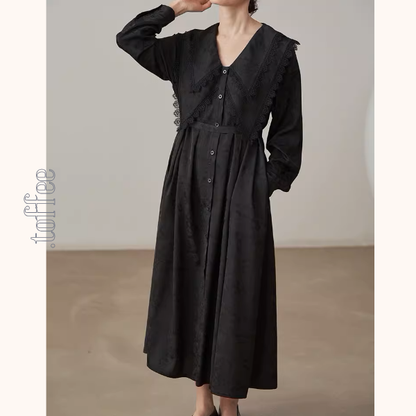 レイヤードドールカラーブラックジャガードワンピース《Z01000》