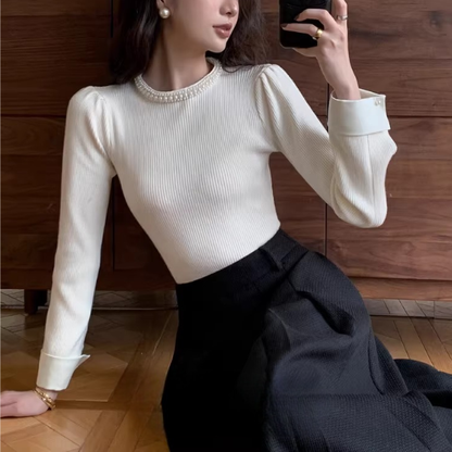 【2color】パールネックが輝くラグジュアリーニットセーター《Z01312》