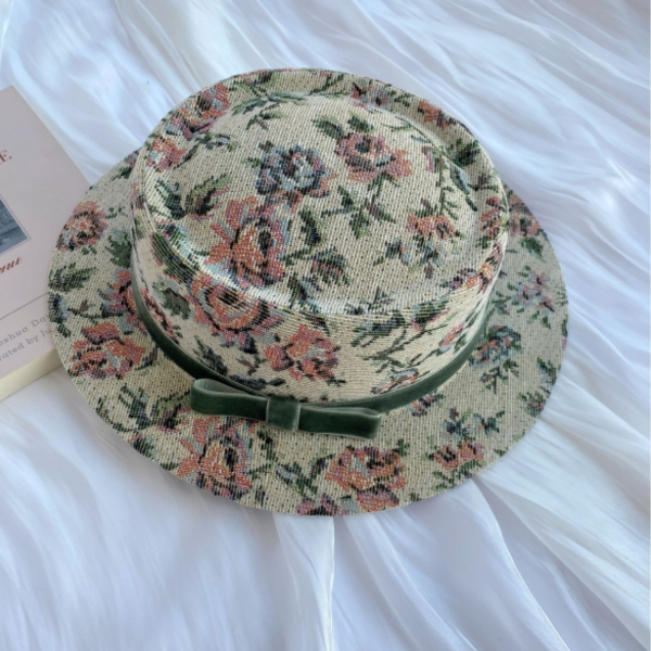 【3color】ゴブラン織り花柄ヴィンテージハット Z00058