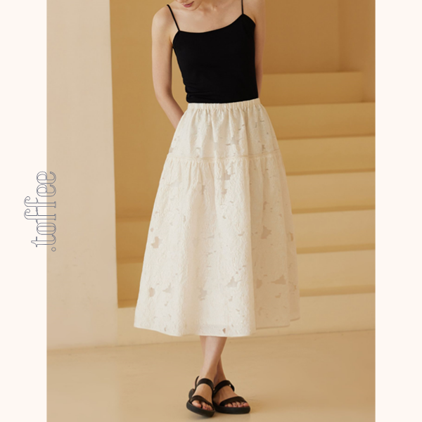 花柄レースミモレ丈スカート　Z00424