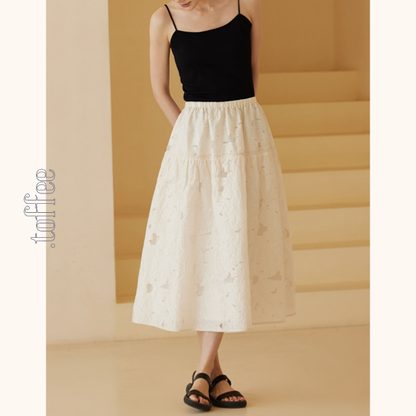 花柄レースミモレ丈スカート　Z00424