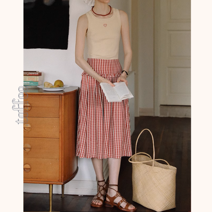 ギンガムチェックハイウエストフレアスカート《Z00882》