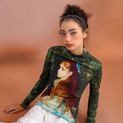 [名画を纏う]　スリムフィットアートカットソー "ルノワール" C0125