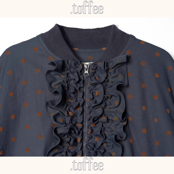 【2color】ドット柄フリルのバルーン裾キルティングジャケット《Z01360》