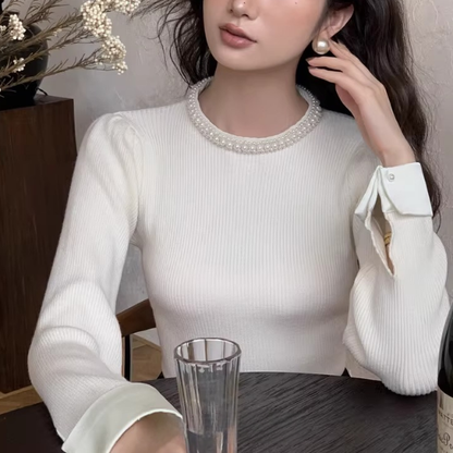 【2color】パールネックが輝くラグジュアリーニットセーター《Z01312》