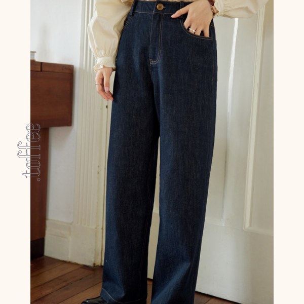 サイド刺繍ストレートデニムパンツ　Z00561