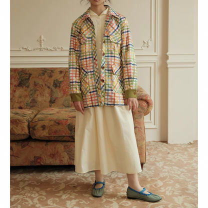 小花×チェック柄のカラフルシャツ Z00078