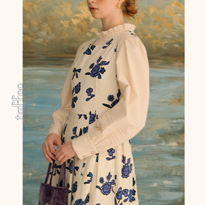 リボン＆ローズプリントワンピース Z00630