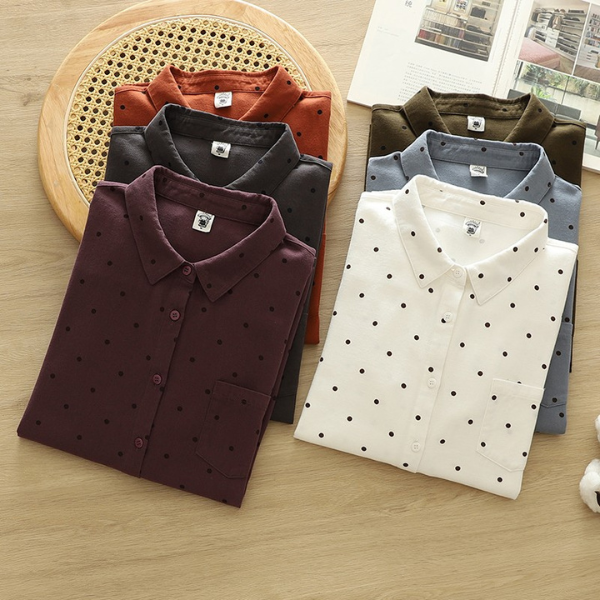 【6color】ドット柄ポロカラーボタンダウンシャツ　《Z00725》