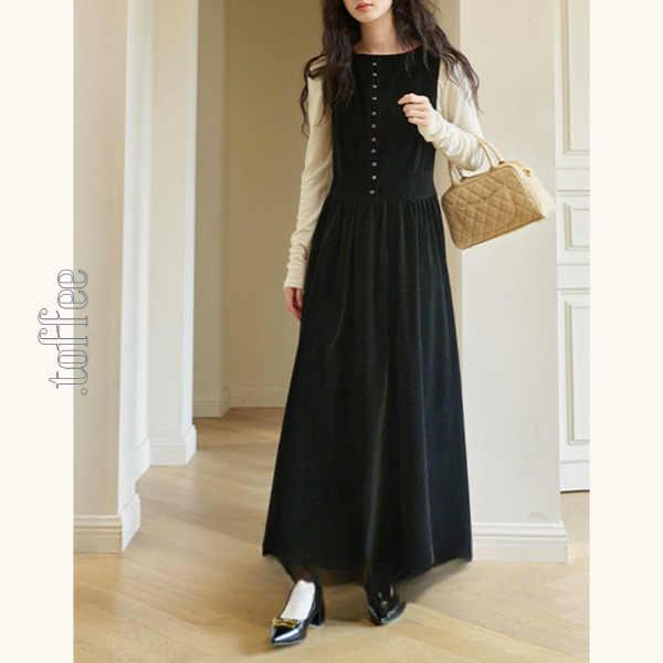 ブラックAラインロングワンピース　Z00569