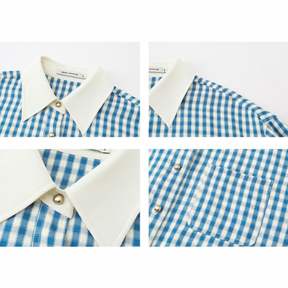 ギンガムチェックのクレリックシャツ X-288