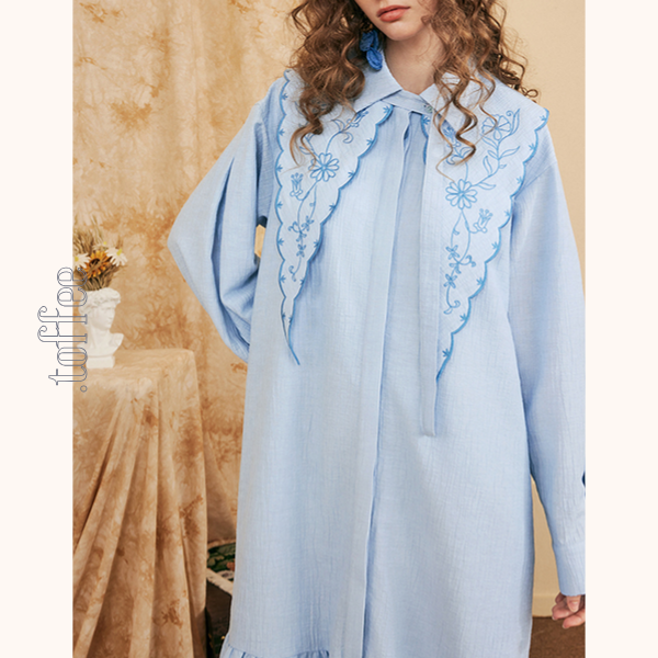 レースカラーブルーワンピース　Z00528