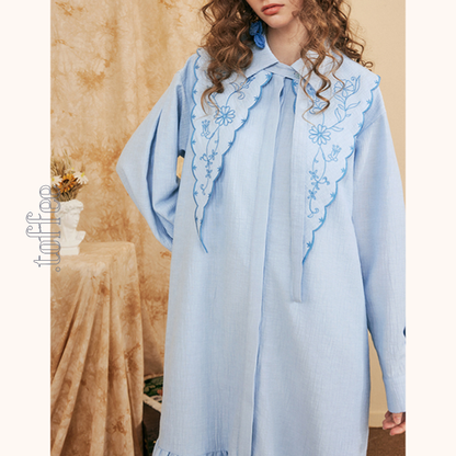 レースカラーブルーワンピース　Z00528