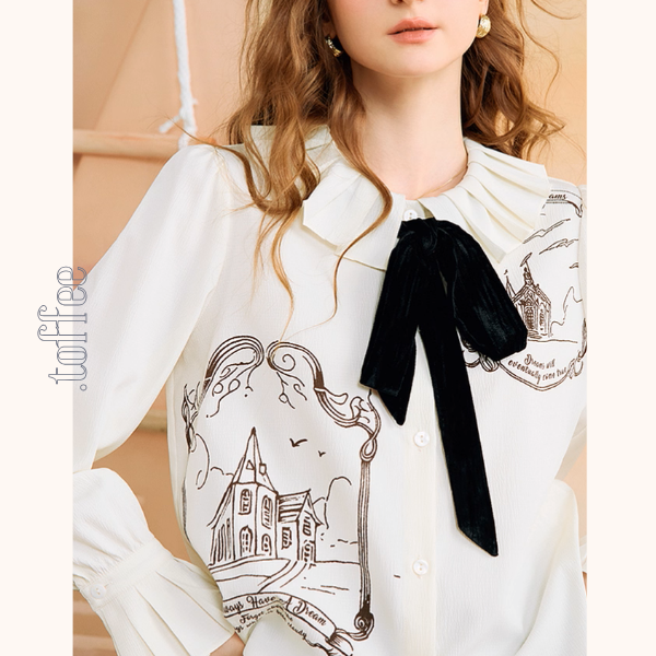 黒リボンと夢の風景ブラウス《Z01131》