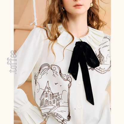 黒リボンと夢の風景ブラウス《Z01131》